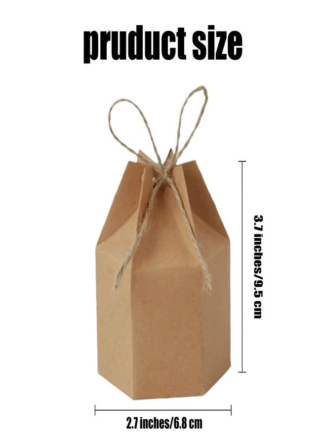 Odowalker 50 Pcs Lantern Hexagon Kraft Paper Package Box with Twine, Paper Candy Boxes, Gift Wrap Boxes for Birthday Wedding Christmas Part(Brown) - Image 2